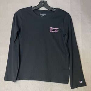 🆕 Girls Size L (14) Champion Long Sleeve Shirt Black/Pink Fast Shipping